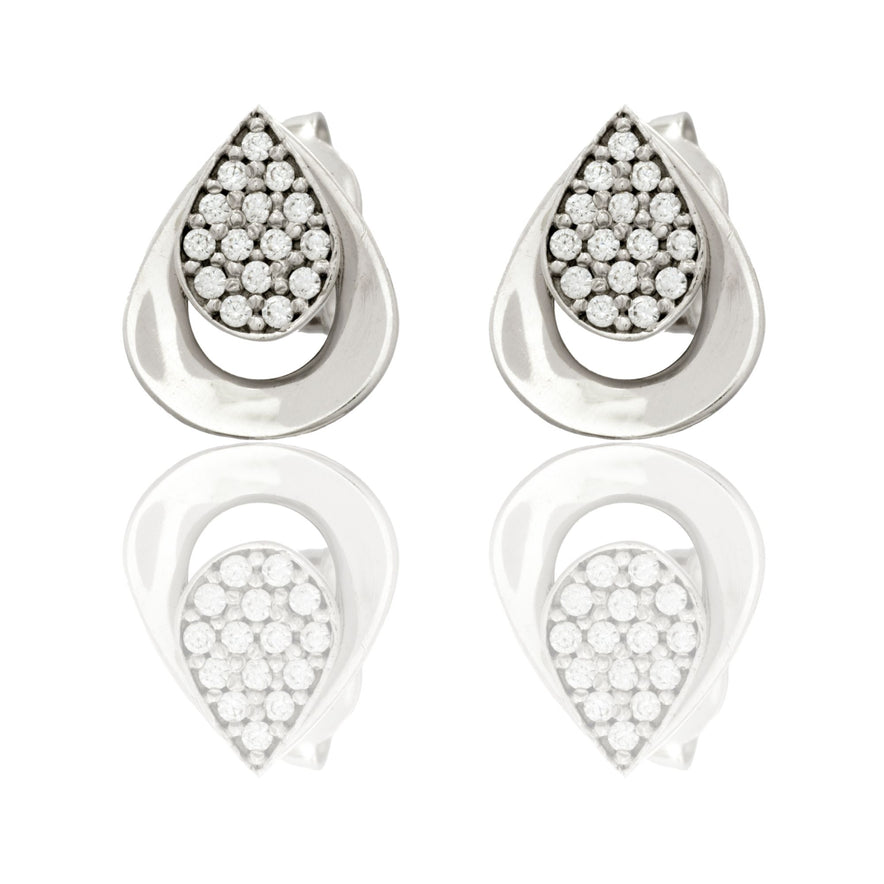Orecchini Oro Bianco Oro 18 carati Goccia A Lobo Con Contorno  Zirconi Bianchi
