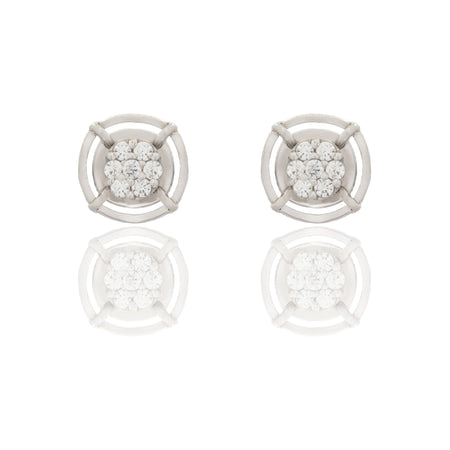 Orecchini Oro Bianco Oro 18 carati Fiore Magic Con Contorno  Zirconi Bianchi