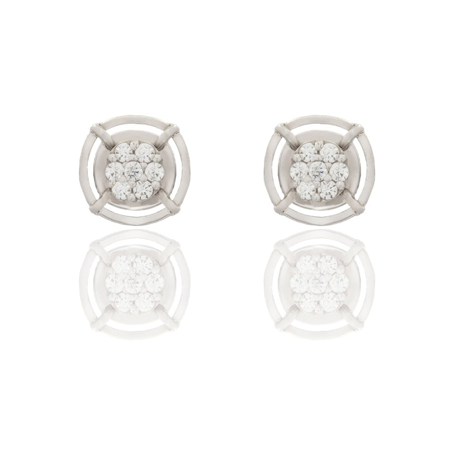 Orecchini Oro Bianco Oro 18 carati Fiore Magic Con Contorno  Zirconi Bianchi