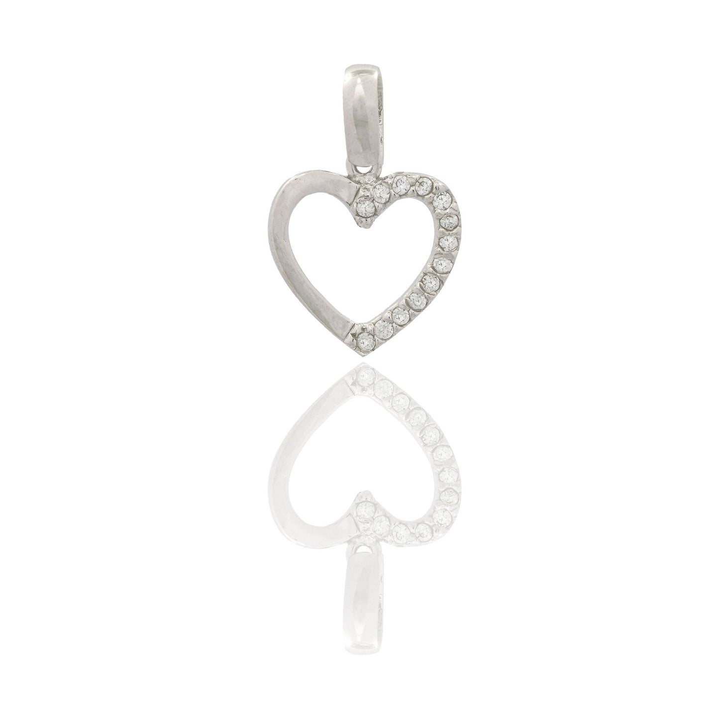 Ciondolo Oro Bianco Oro 18 carati Sagoma Cuore Zirconi Bianchi