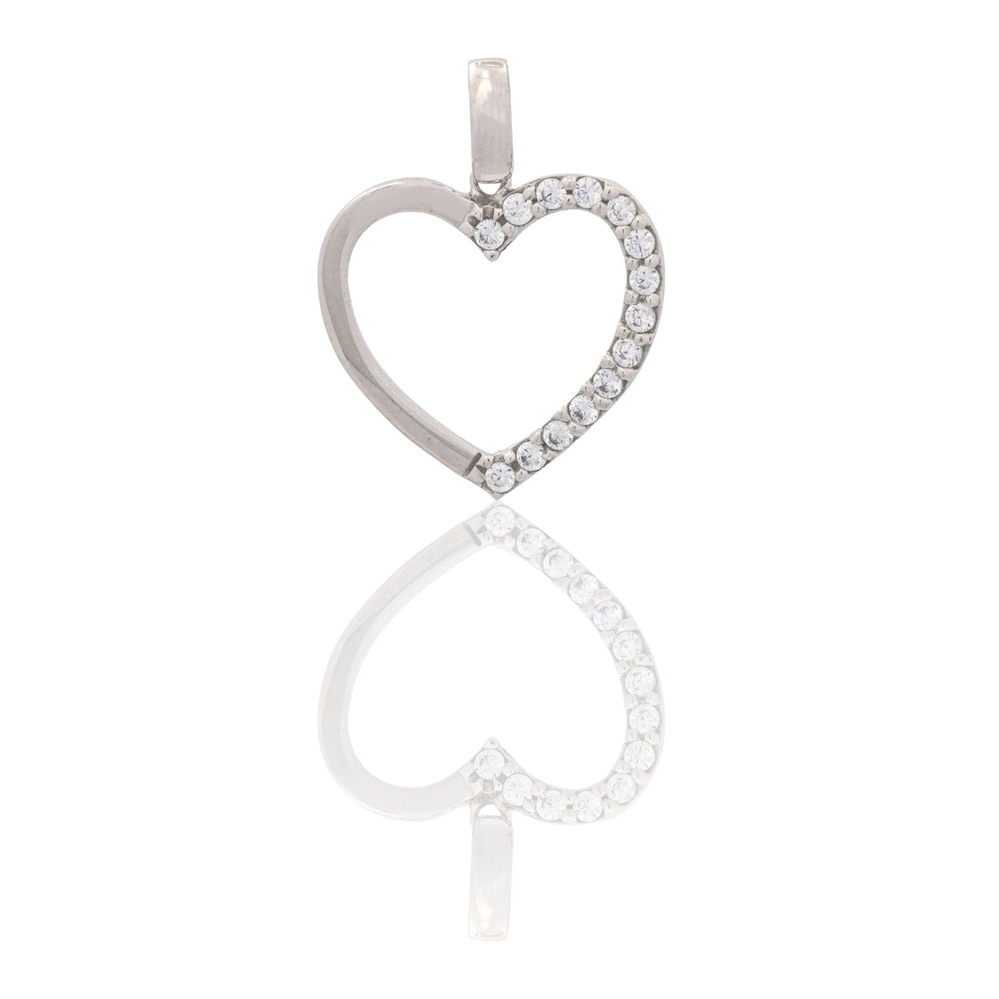 Ciondolo Oro Bianco Oro 18 carati Sagoma Cuore Zirconi Bianchi