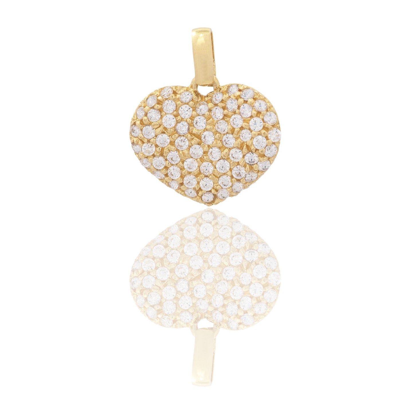 Ciondolo Oro Giallo Oro 18 carati Cuore Ondulato Pave' Zirconi Bianchi cm.1,5