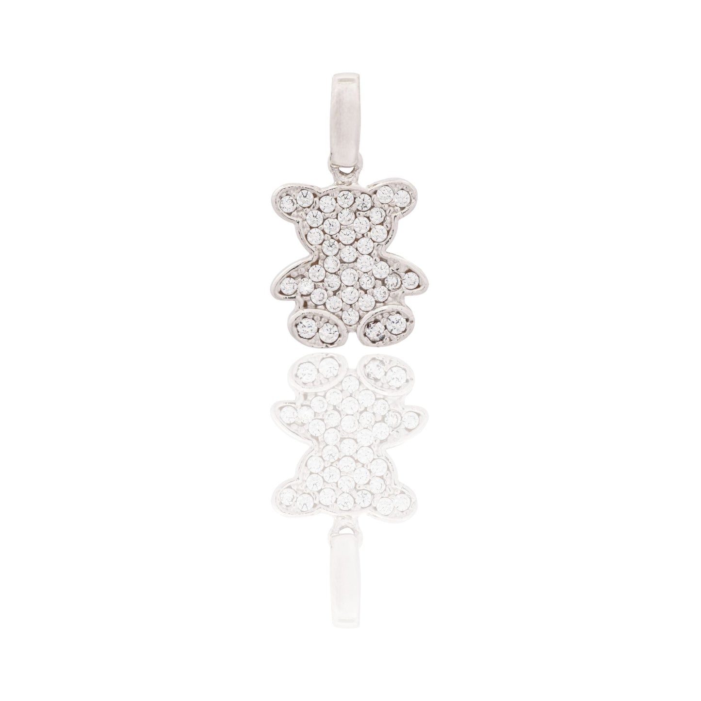 Ciondolo Oro Bianco Oro 18 carati Orsetto Zirconato Zirconi Bianchi cm.1,5