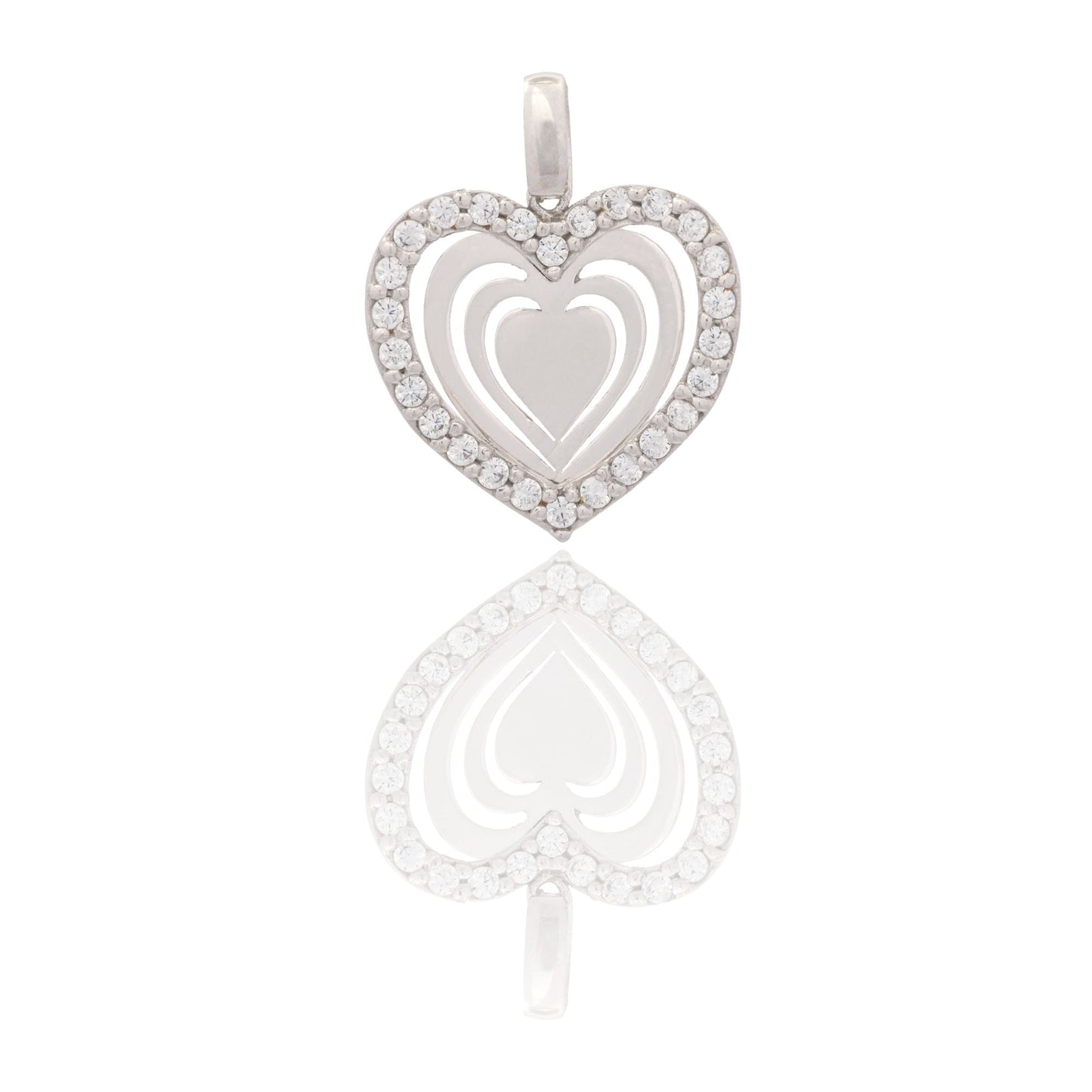Ciondolo Oro Bianco Oro 18 carati Cuore Traforato Zirconi Bianchi cm.2