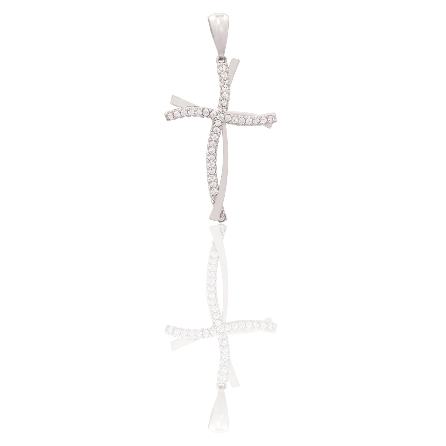 Ciondolo Oro Bianco Oro 18 carati Croce Intrecciata Zirconi Bianchi