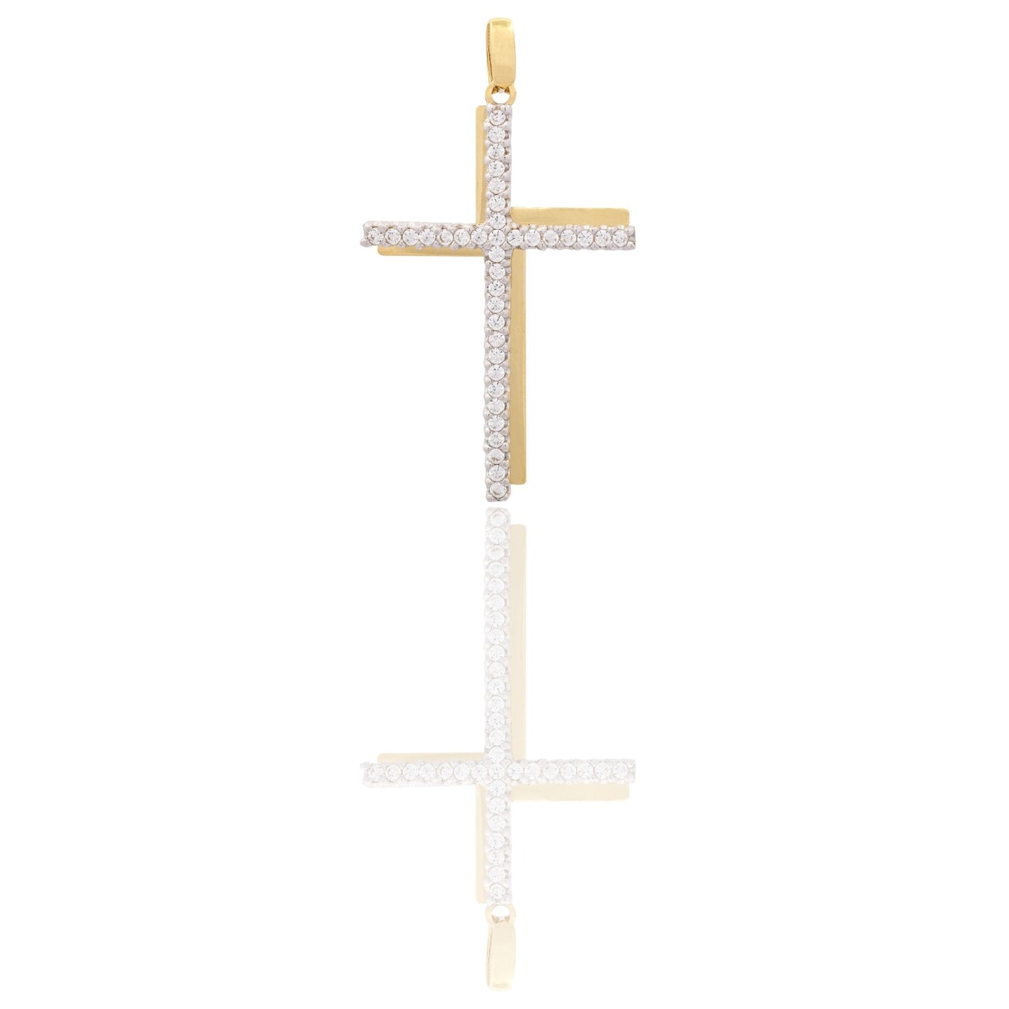 Ciondolo Oro Giallo, Oro Bianco Oro 18 carati Croce Stilizzata Dritta Zirconi Bianchi