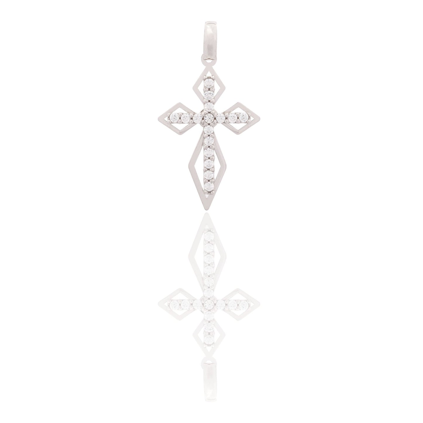 Ciondolo Oro Bianco Oro 18 carati Croce A Rombi Zirconi Bianchi cm.2,5 x 1,5