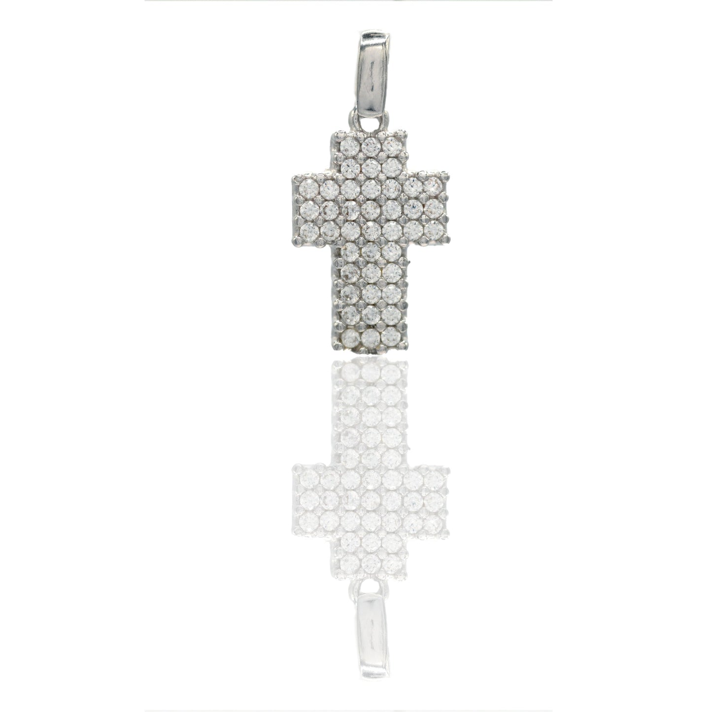 Ciondolo Oro Bianco Oro 18 carati Croce pavè Zirconi Bianchi lunghezza cm.2,00 larghezza cm. 0,90