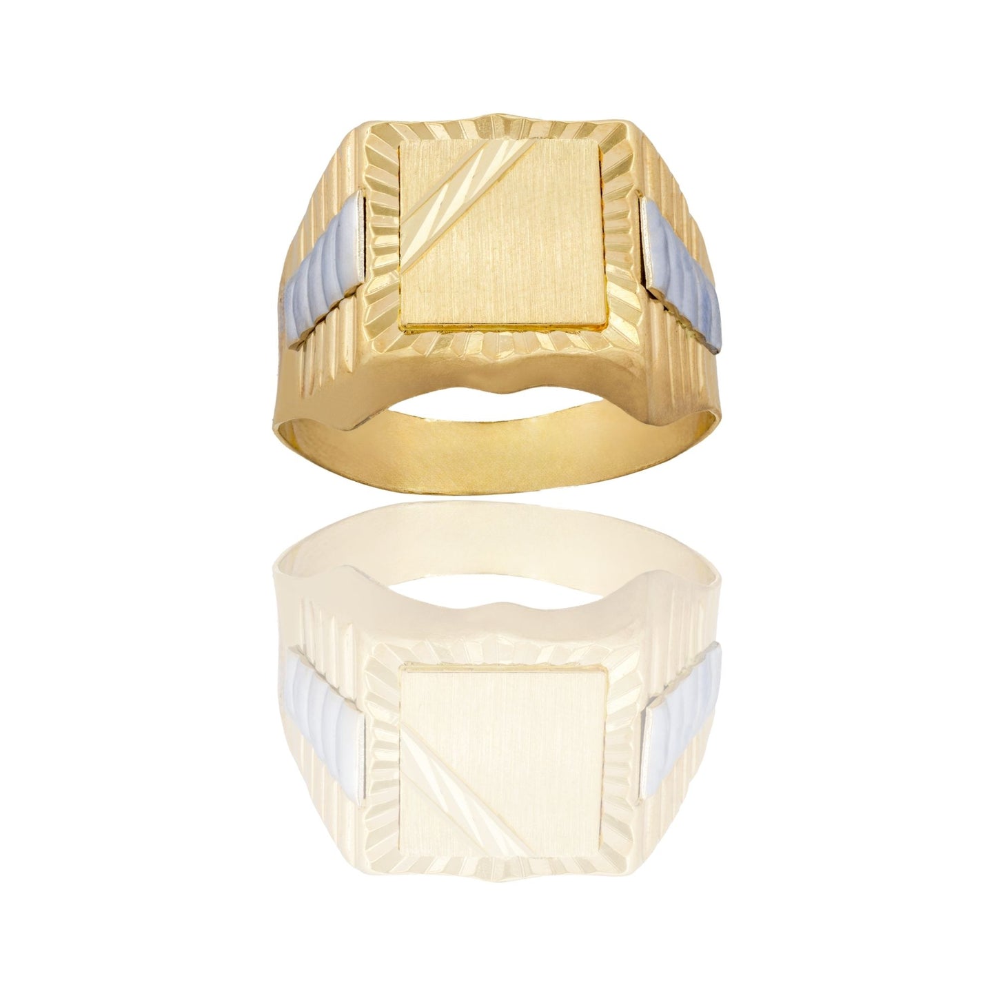 Anello Oro Giallo Oro Bianco Oro 18 carati Uomo Scudo Quadrato Solo Oro