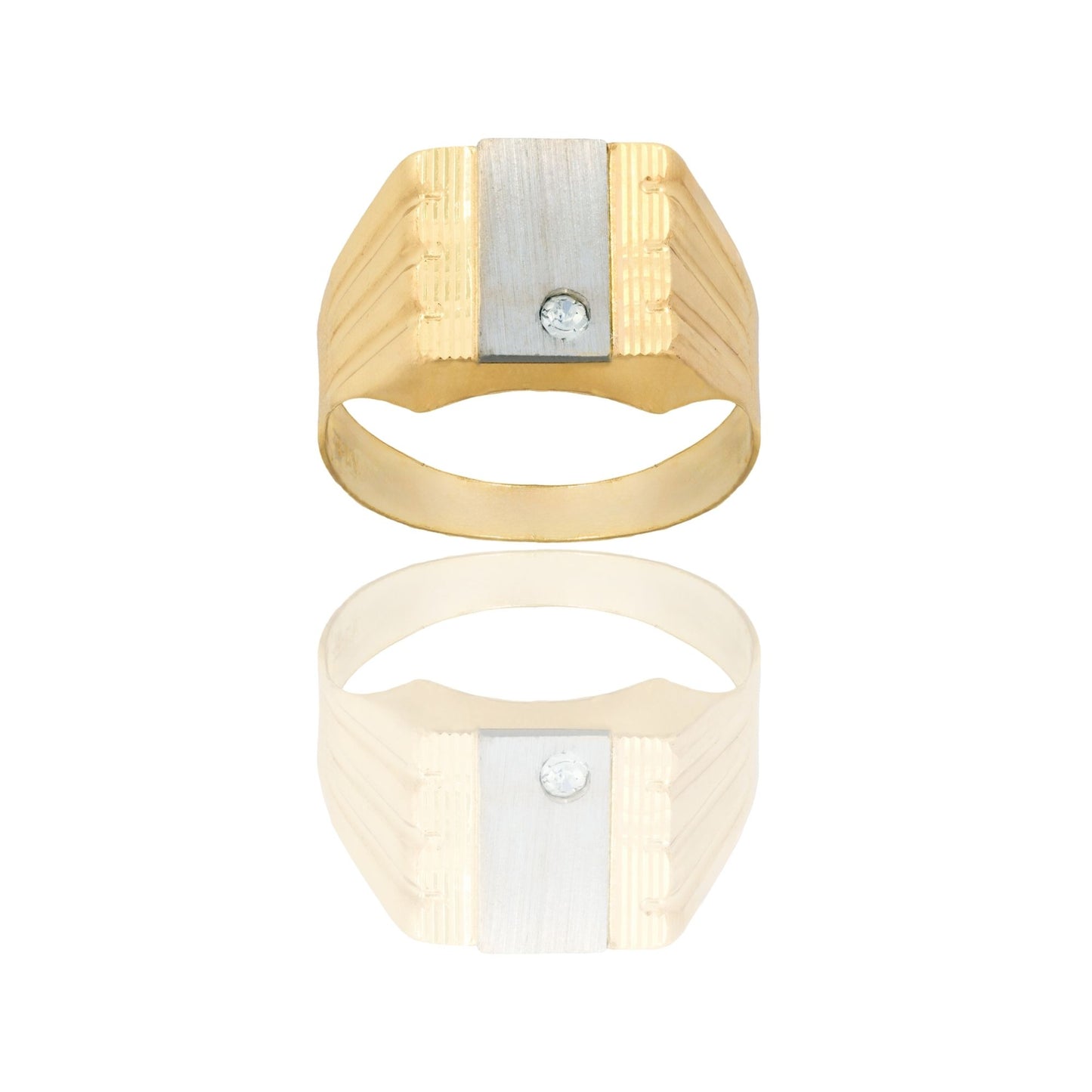Anello Oro Giallo, Oro Bianco Oro 18 carati Uomo Scudo Quadrato Zircone Bianco