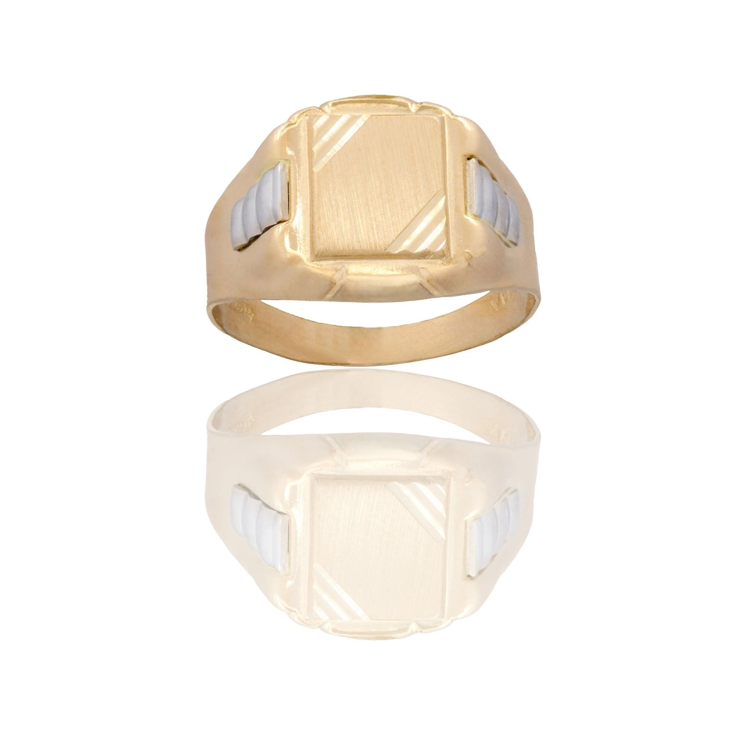 Anello Oro Giallo, Oro Bianco Oro 18 carati Uomo Scudo Quadrato Solo Oro
