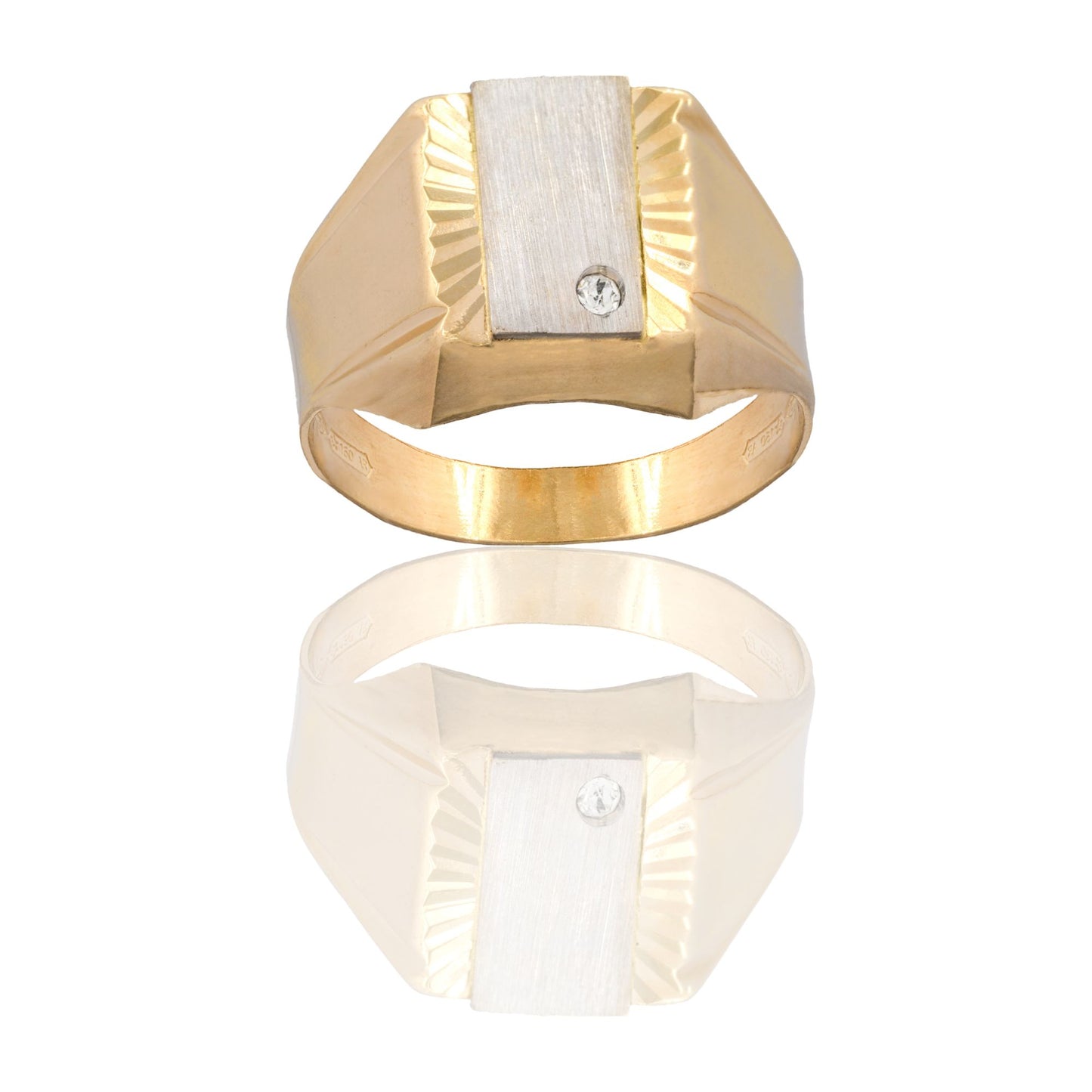 Anello Oro Giallo, Oro Bianco Oro 18 carati Uomo Scudo Quadrato Zircone Bianco