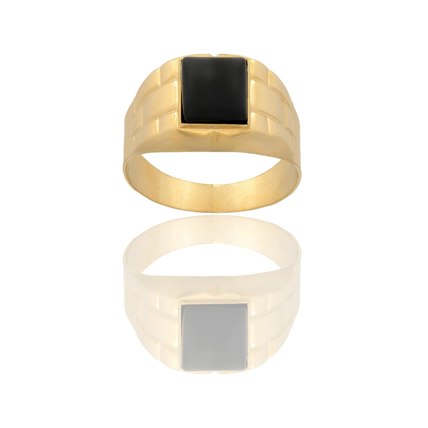 Anello Oro Giallo Oro 18 carati Uomo Scudo Quadrato Pietra Onice