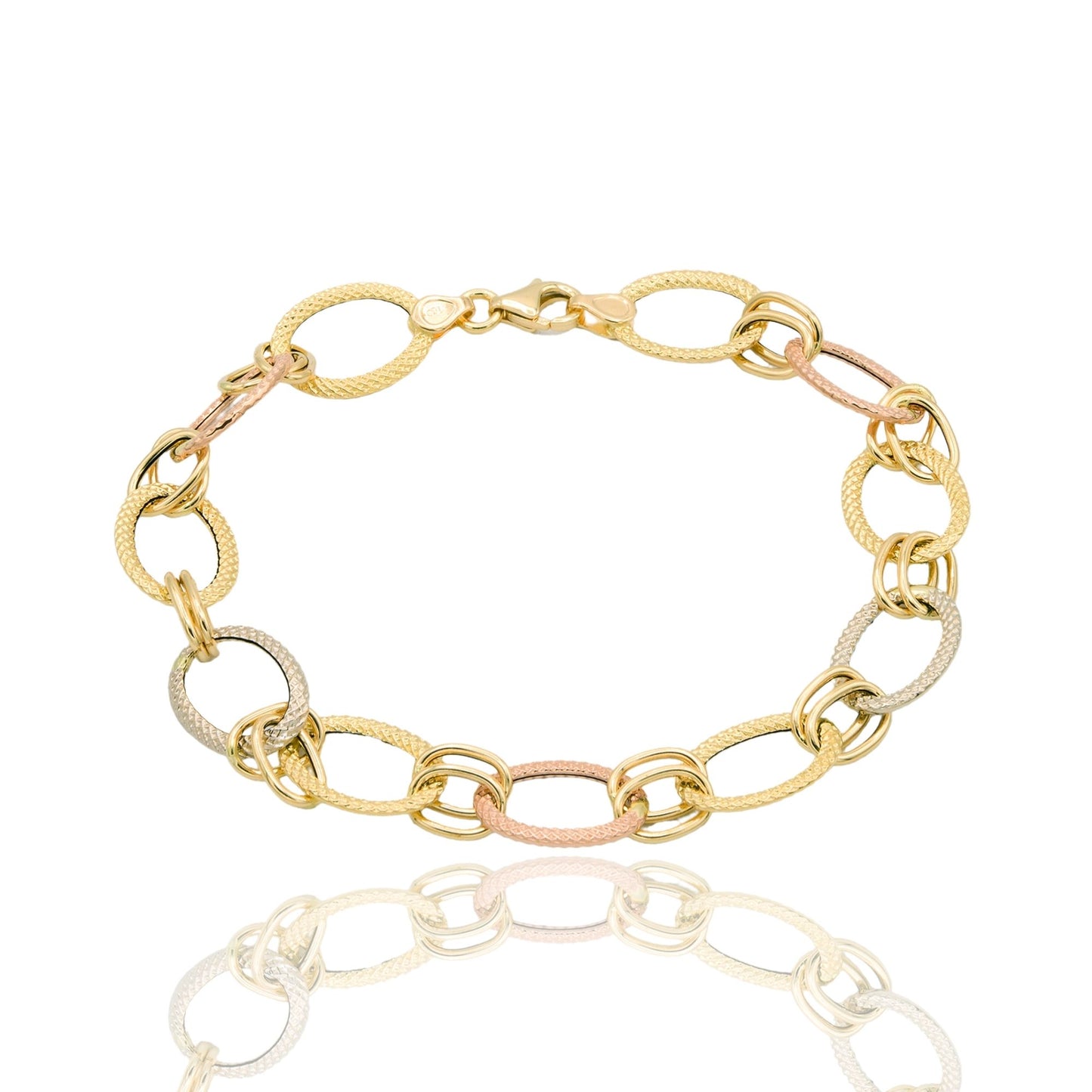 Bracciale Oro Giallo, Oro Bianco, Oro Rosa Oro 18 carati Maglie Ovali E Tonde Solo Oro cm. 20
