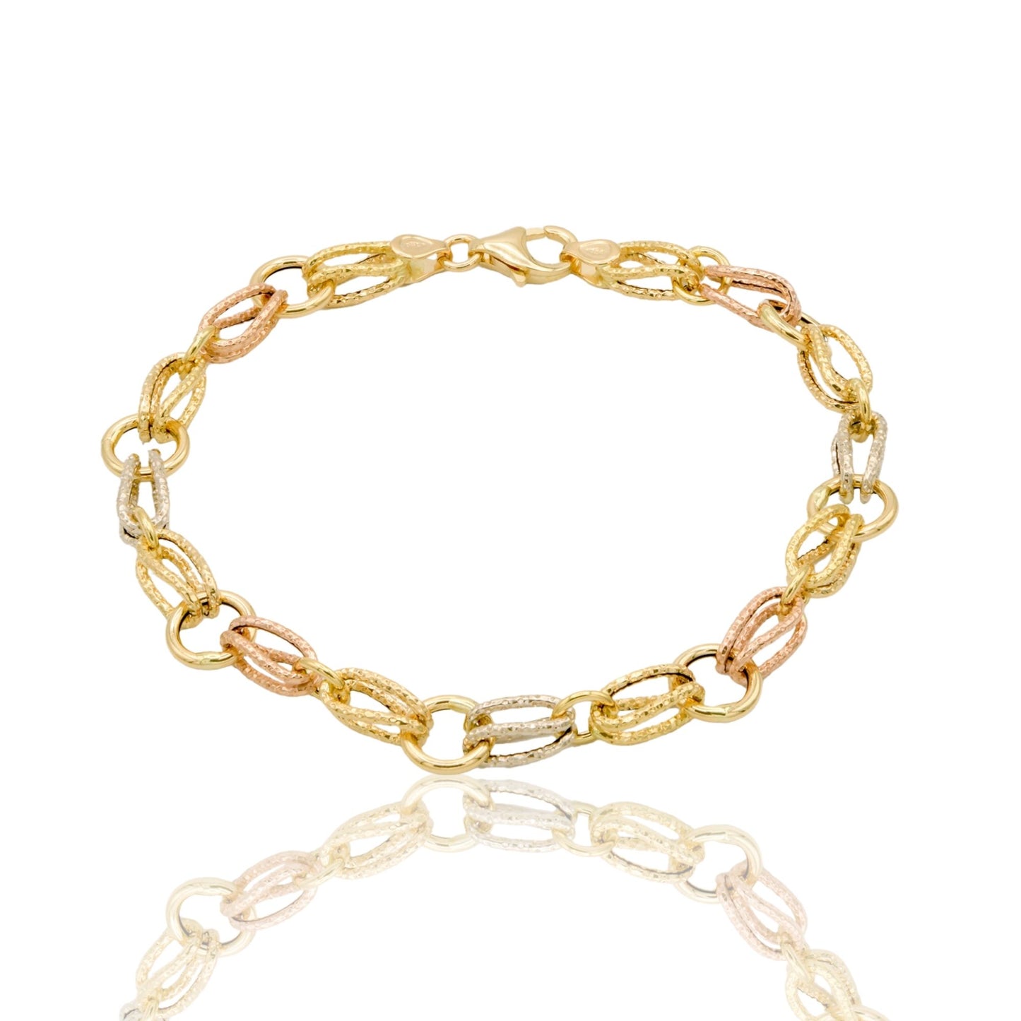 Bracciale Oro Giallo, Oro Bianco, Oro Rosa Oro 18 carati Maglie Alternate Tonde Ed Ovali Solo Oro