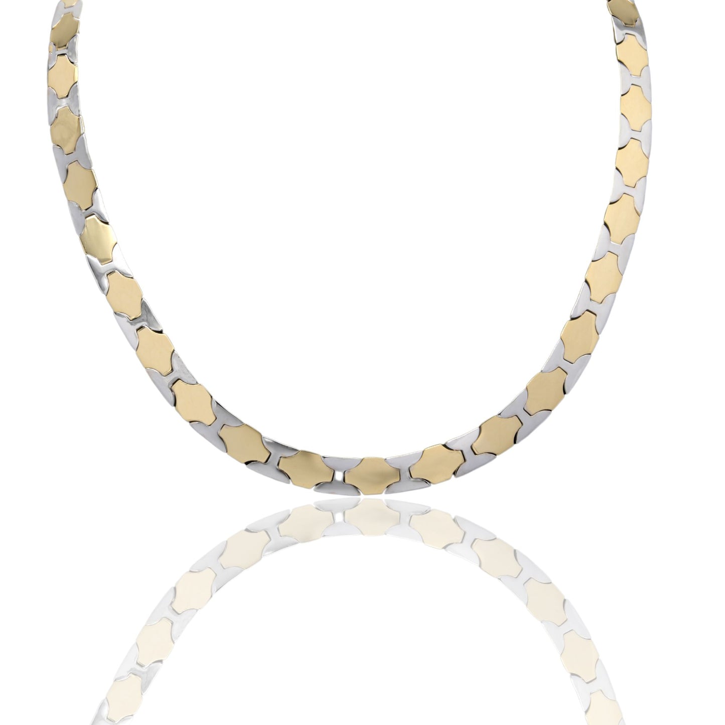 Collana Oro Giallo, Oro Bianco Oro 18 carati Piatta Semirigida Solo Oro