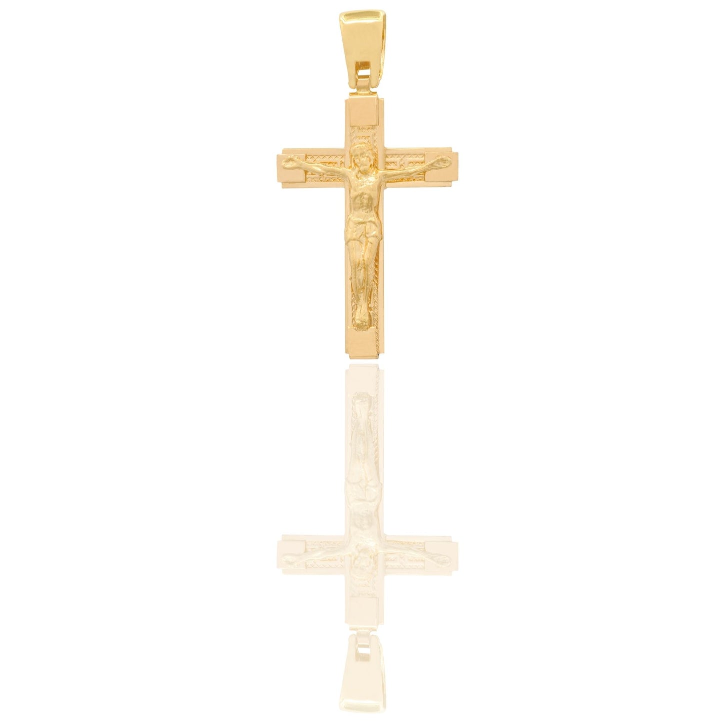 Ciondolo Oro Giallo Oro 18 carati Croce Squadrata Cristo E Greca Solo Oro