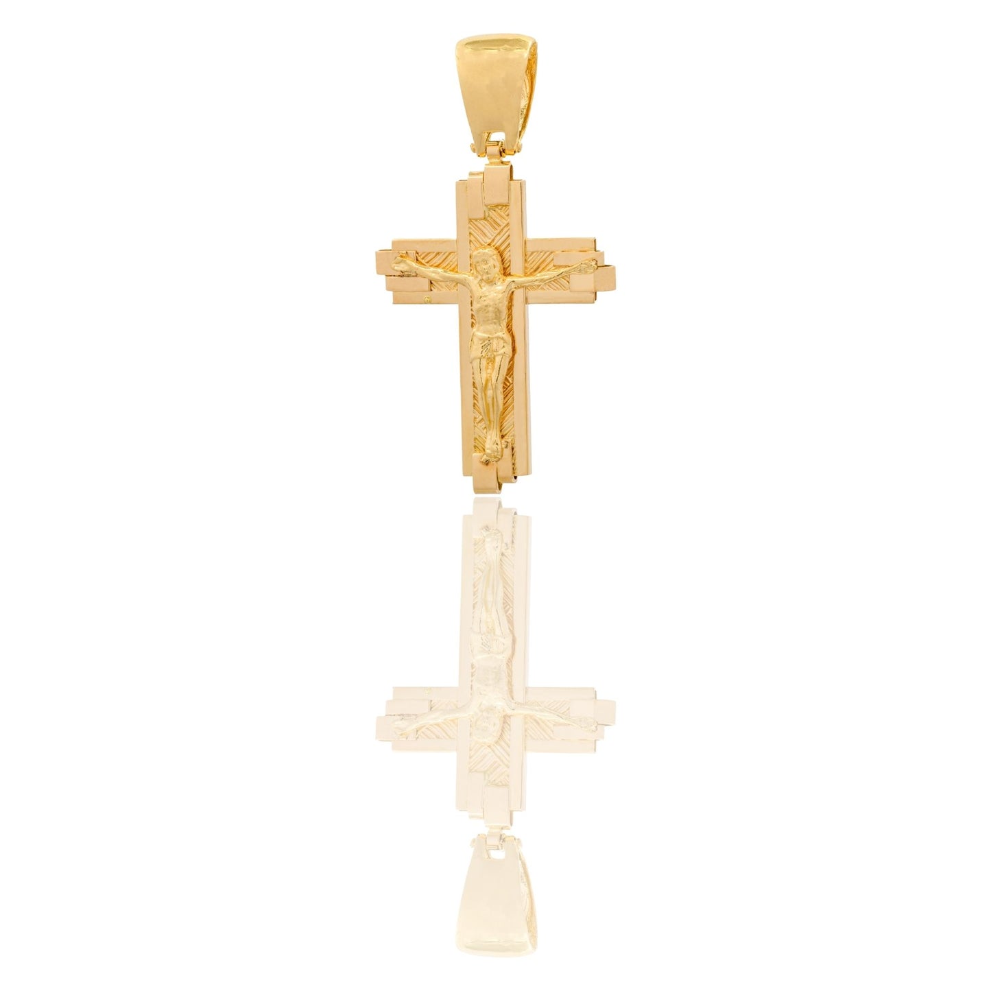 Ciondolo Oro Giallo Oro 18 carati Croce Rigata E Bordi Lavorati Cristo Solo Oro