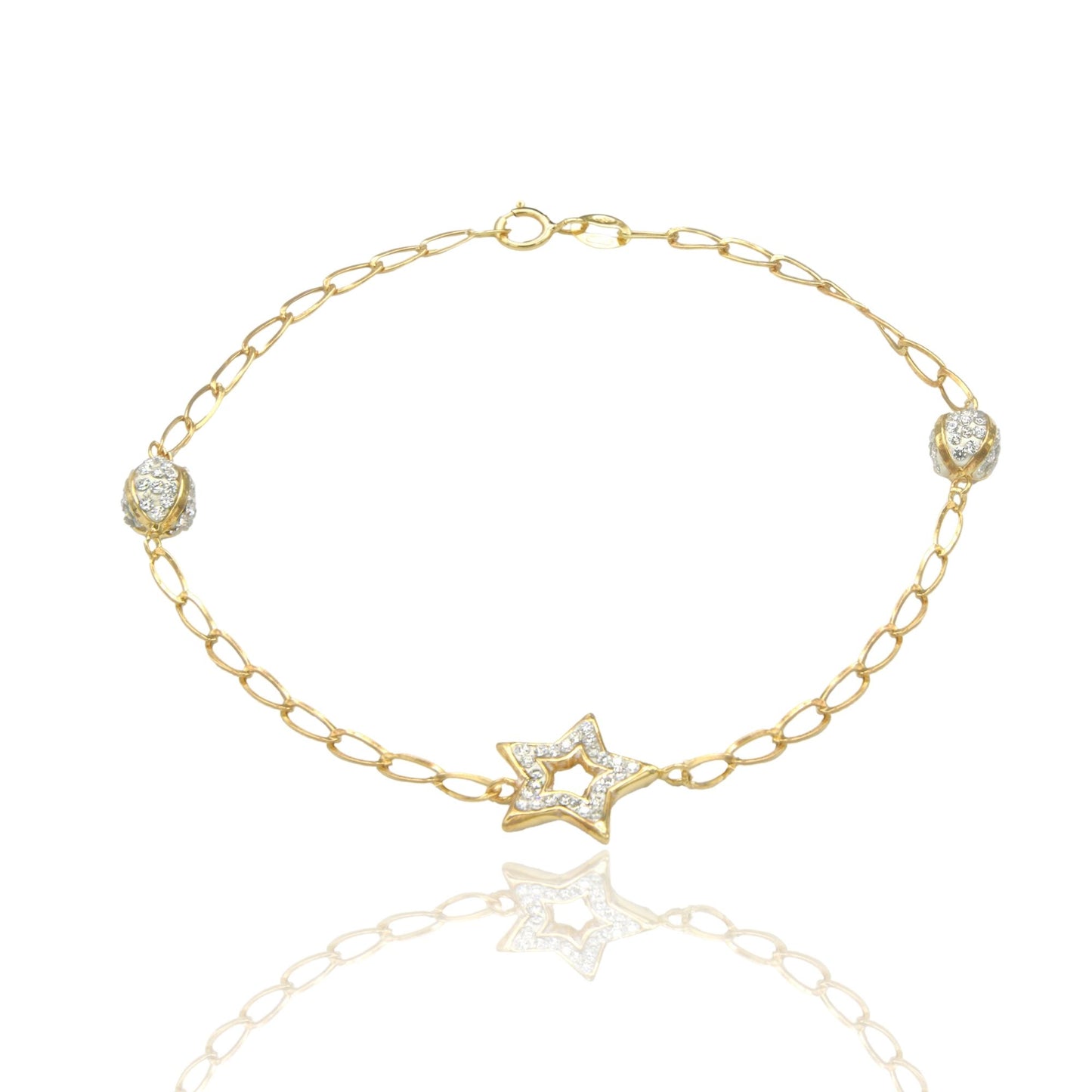Bracciale Oro Giallo Oro 18 carati Maglia Morbida Con Stella E Sfere Zirconi Bianchi