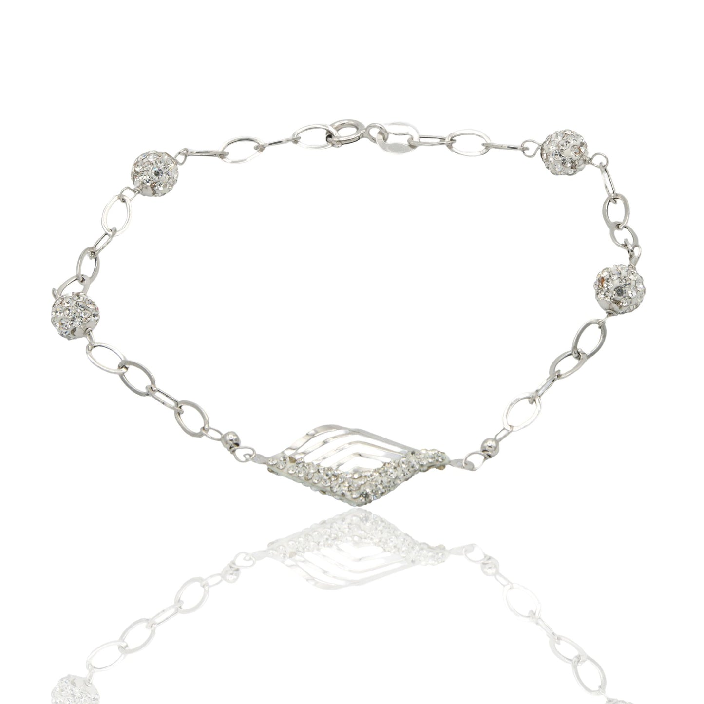 Bracciale Oro Bianco Oro 18 carati Maglia Morbida Con Elementi pavè