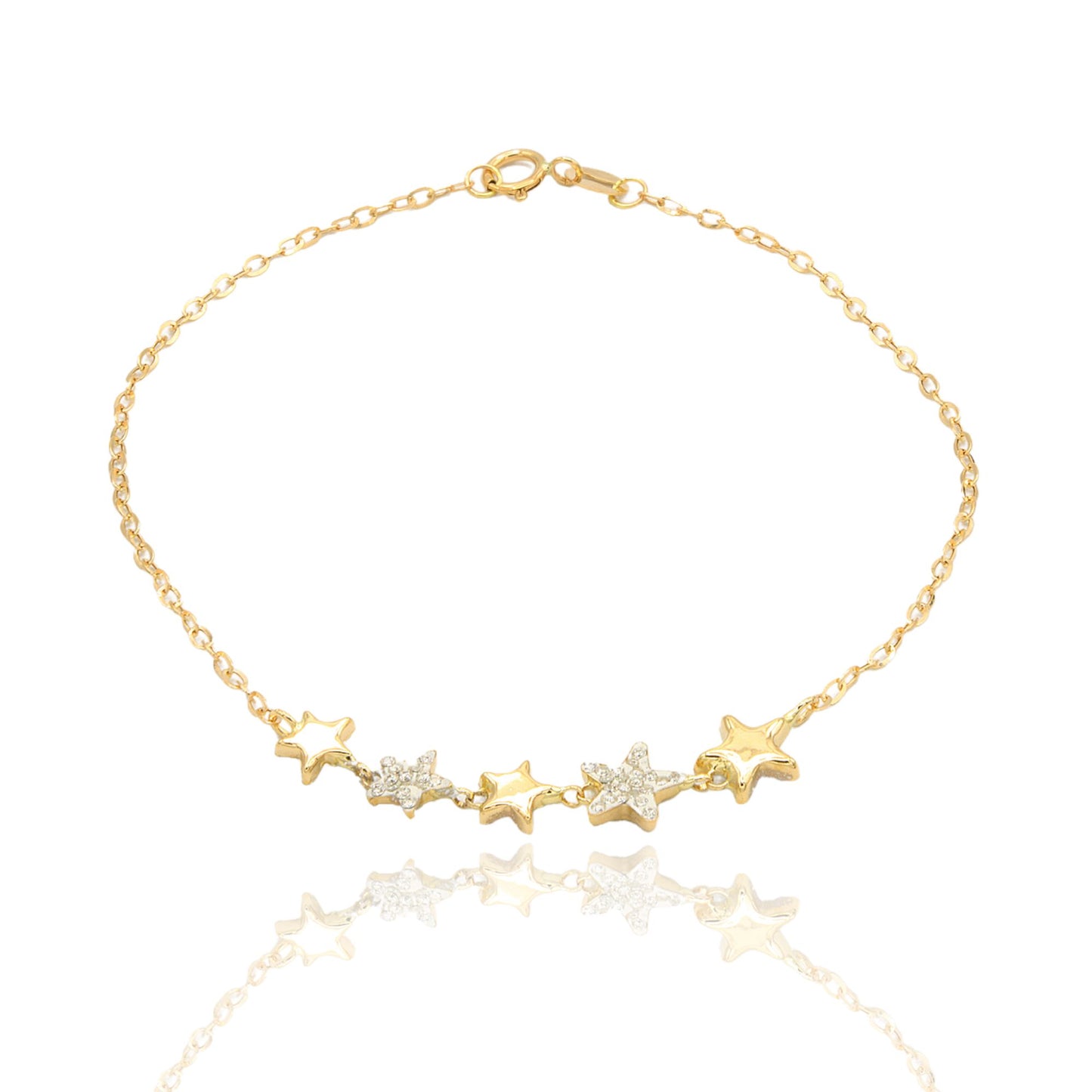 Bracciale Oro Giallo Oro 18 carati Catena Con Stelle Lucide E Zirconate Zirconi Bianchi