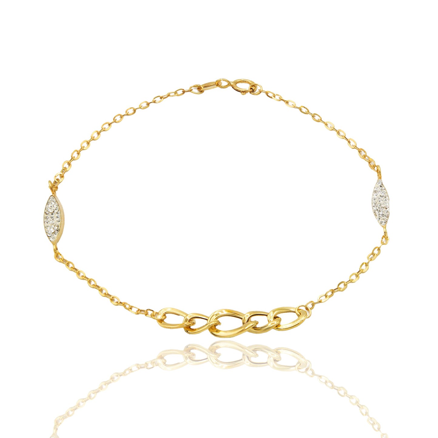 Bracciale Oro Giallo Oro 18 carati Catena E Maglia Groumette Con Elementi Zirconati Zirconi Bianchi