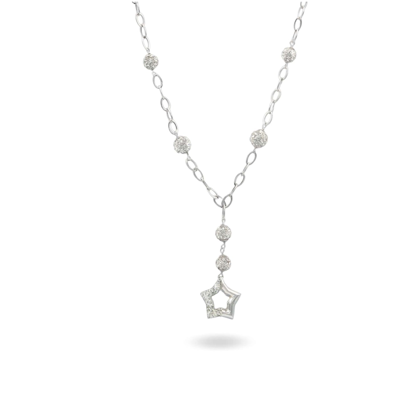 Collana Oro Bianco Oro 18 carati Stella Traforata Pendente Zirconi Bianchi