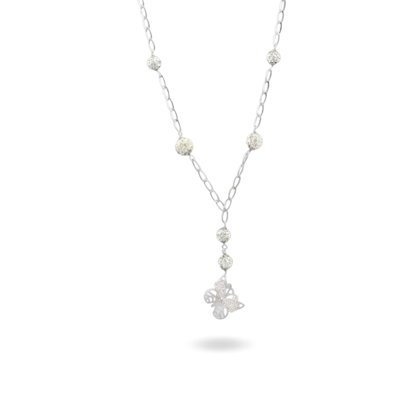 Collana Oro Bianco Oro 18 carati Farfalla Traforata Pendente Zirconi Bianchi