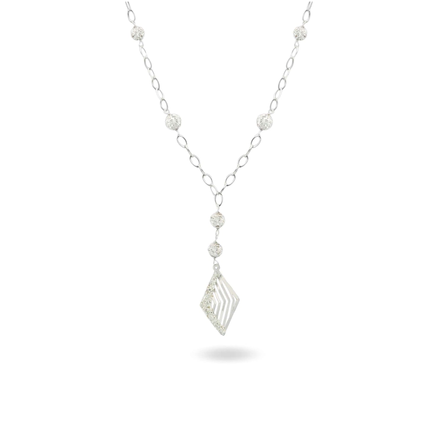 Collana Oro Bianco Oro 18 carati Rombo Traforato Pendente Zirconi Bianchi