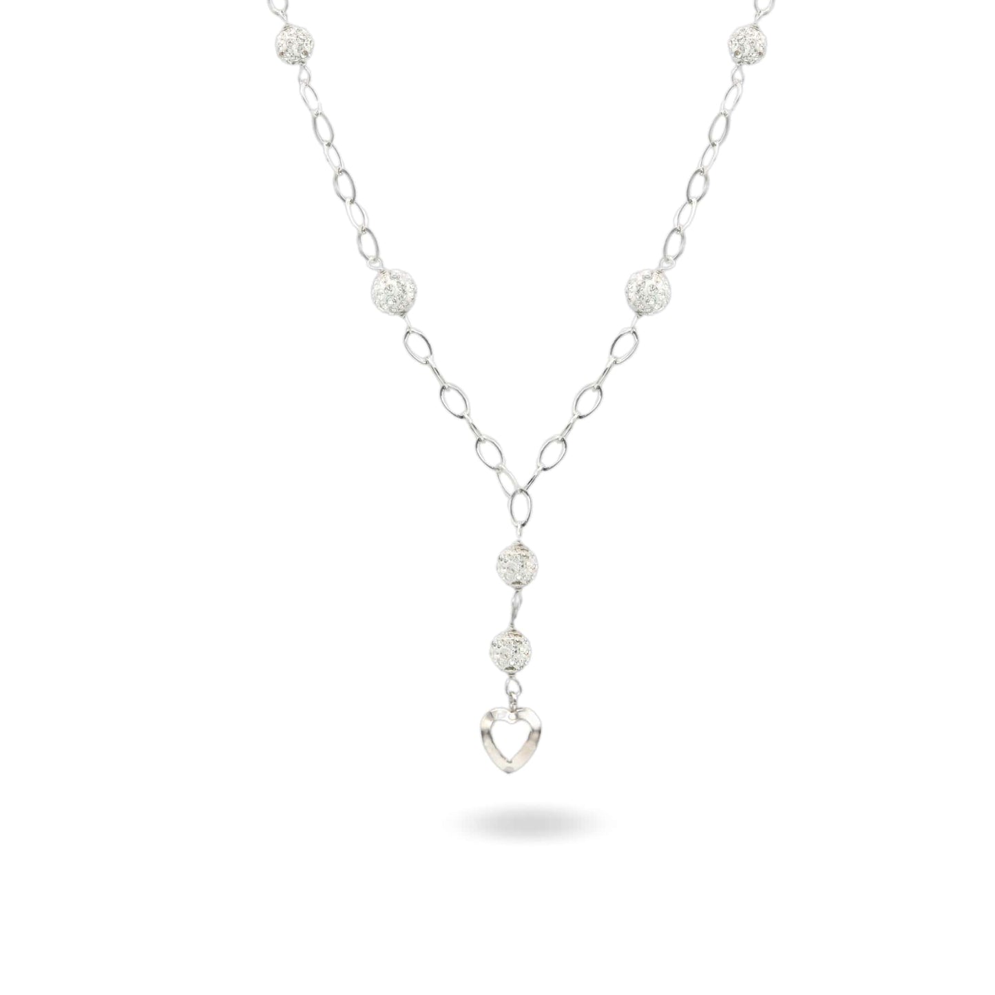 Collana Oro Bianco Oro 18 carati Cuore Pendente Zirconi Bianchi