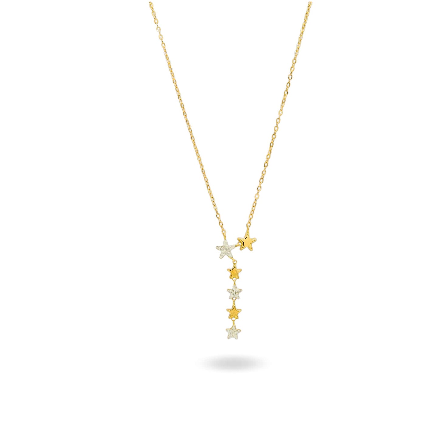 Collana Oro Giallo Oro 18 carati Stelle Pendenti Zirconi Bianchi