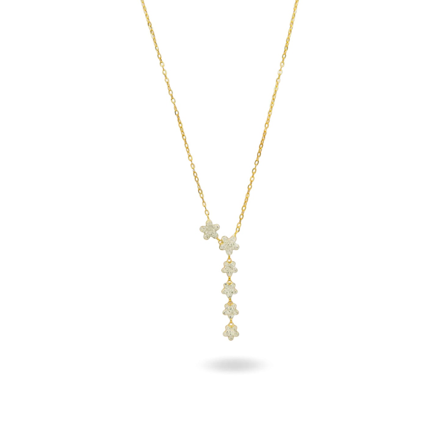 Collana Oro Giallo Oro 18 carati Fiori Pendenti Zirconi Bianchi