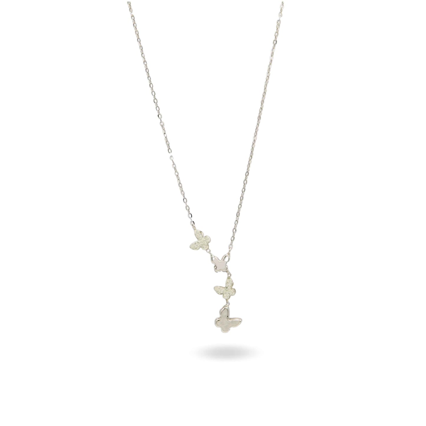 Collana Oro Bianco Oro 18 carati Farfalle Pendenti Alernate Zirconi Bianchi