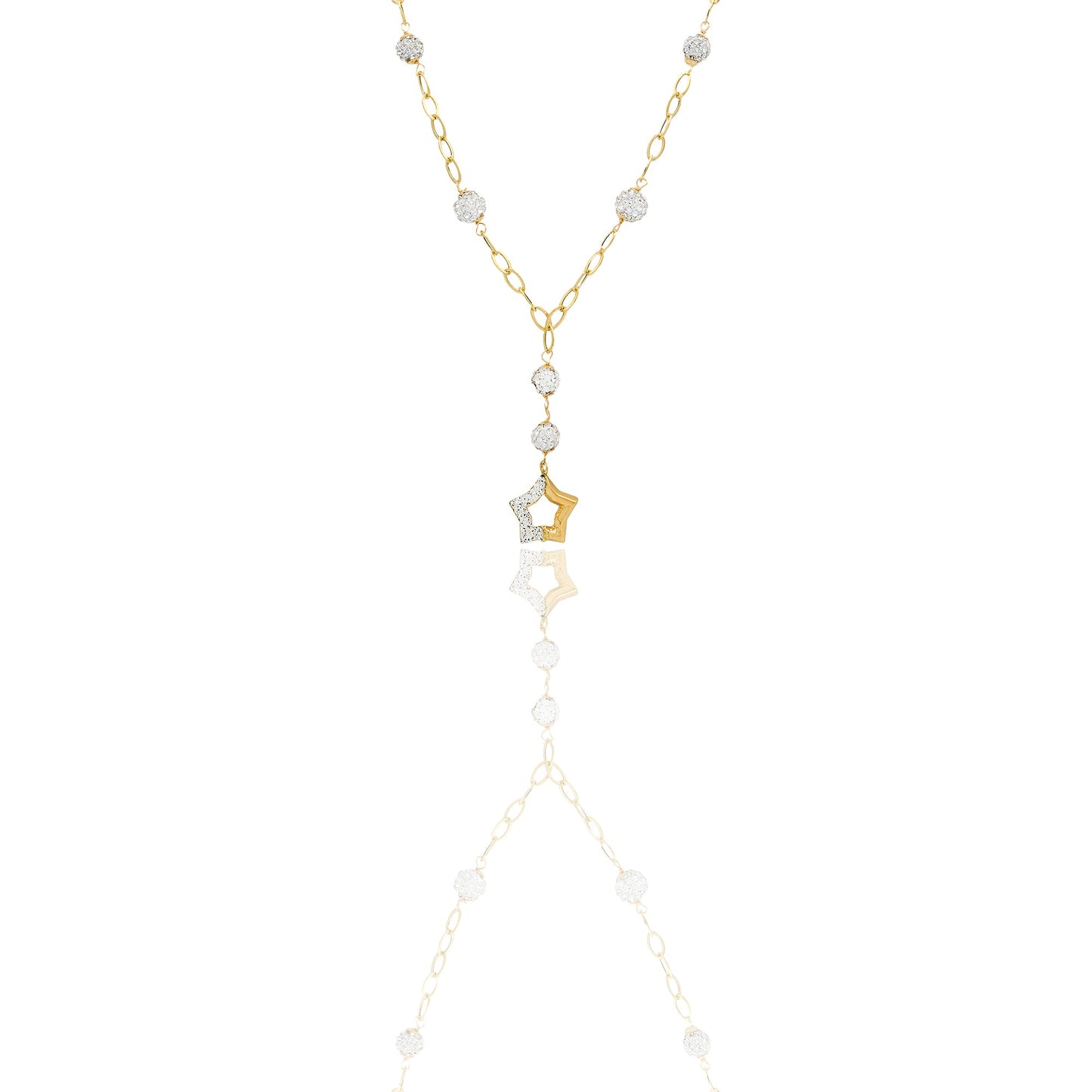 collana Oro Giallo Catena vuota, Stampato Zirconi Bianchi Cm. 45