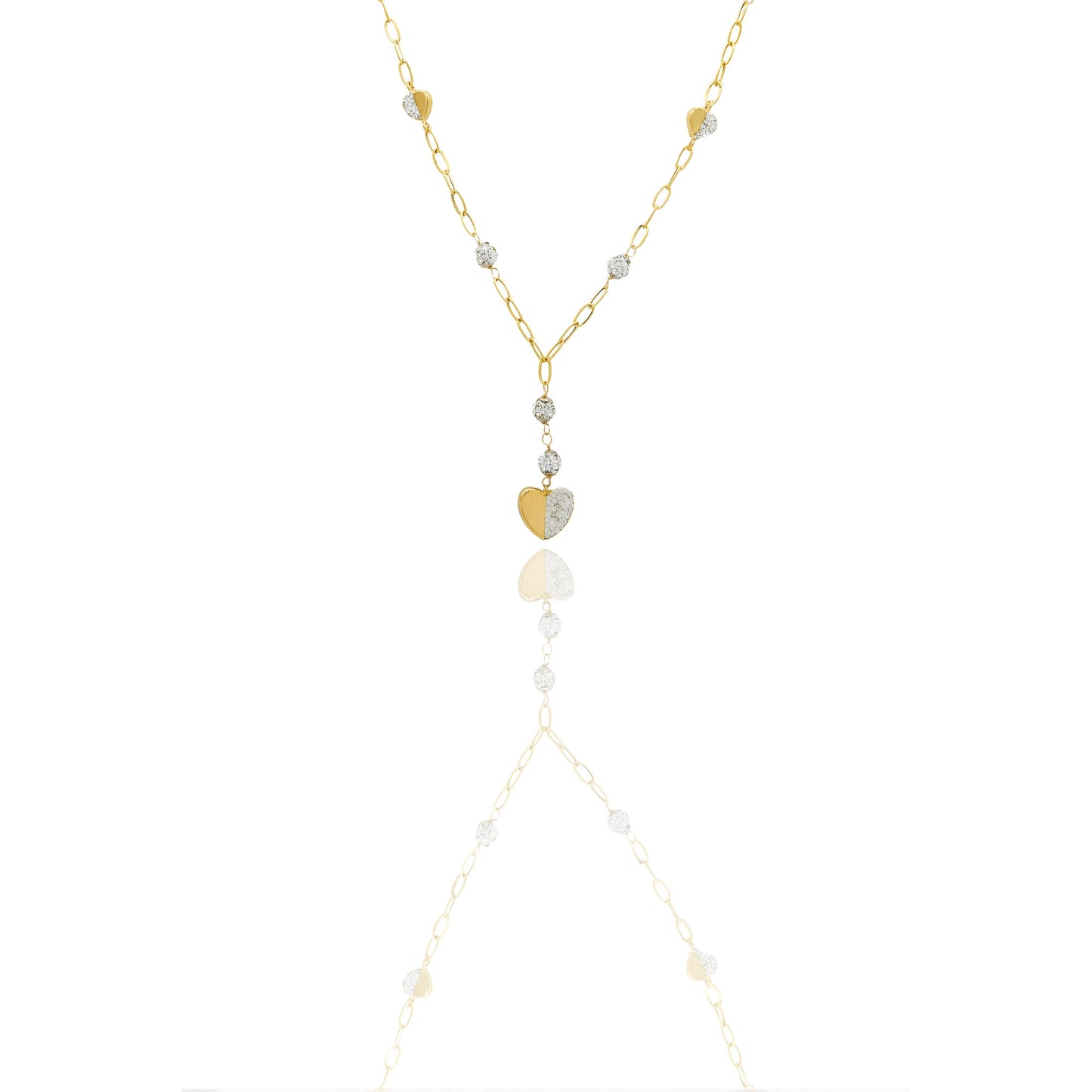 collana Oro Giallo Catena vuota, Stampato Zirconi Bianchi Cm. 45