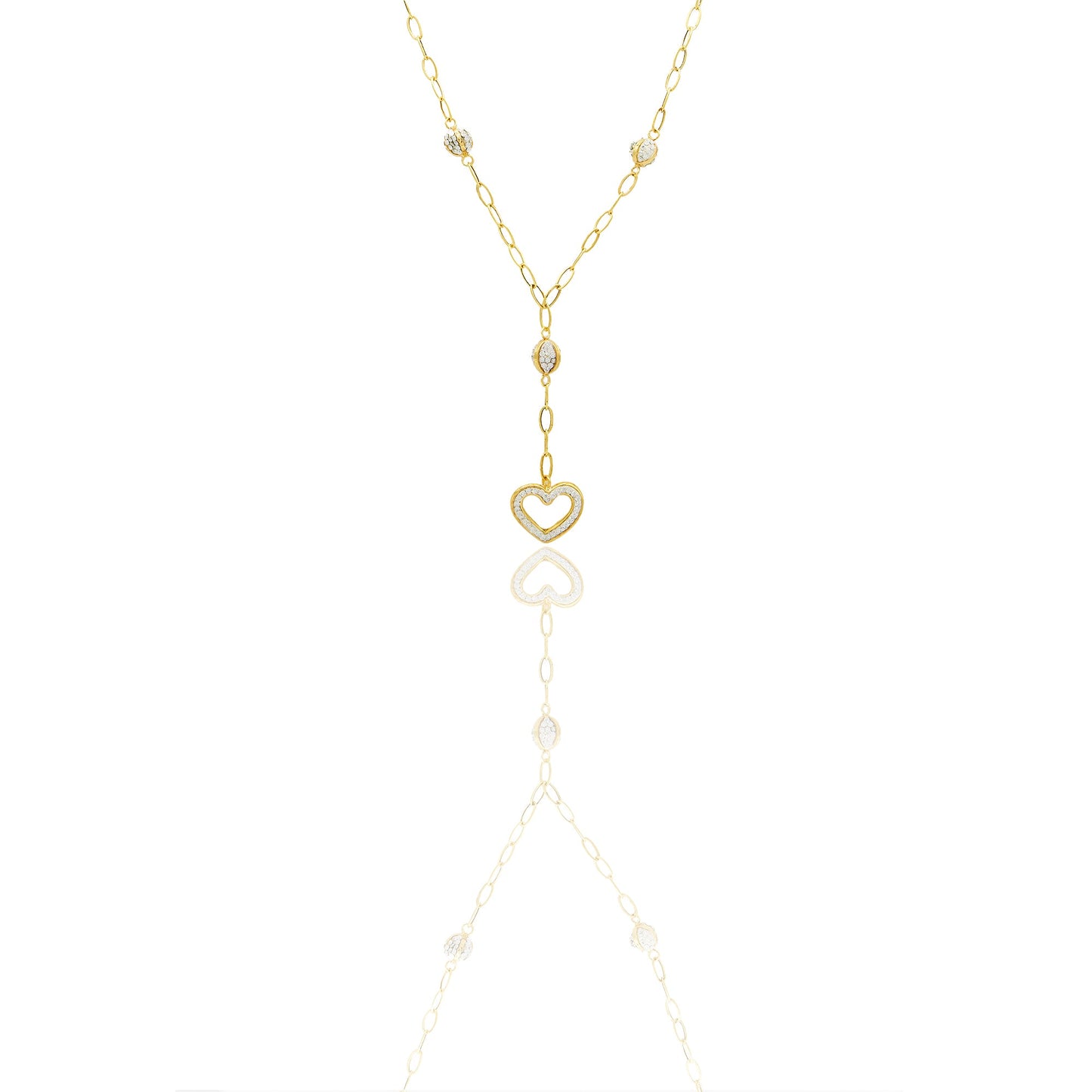 collana Oro Giallo Catena vuota, Stampato Zirconi Bianchi Cm. 45