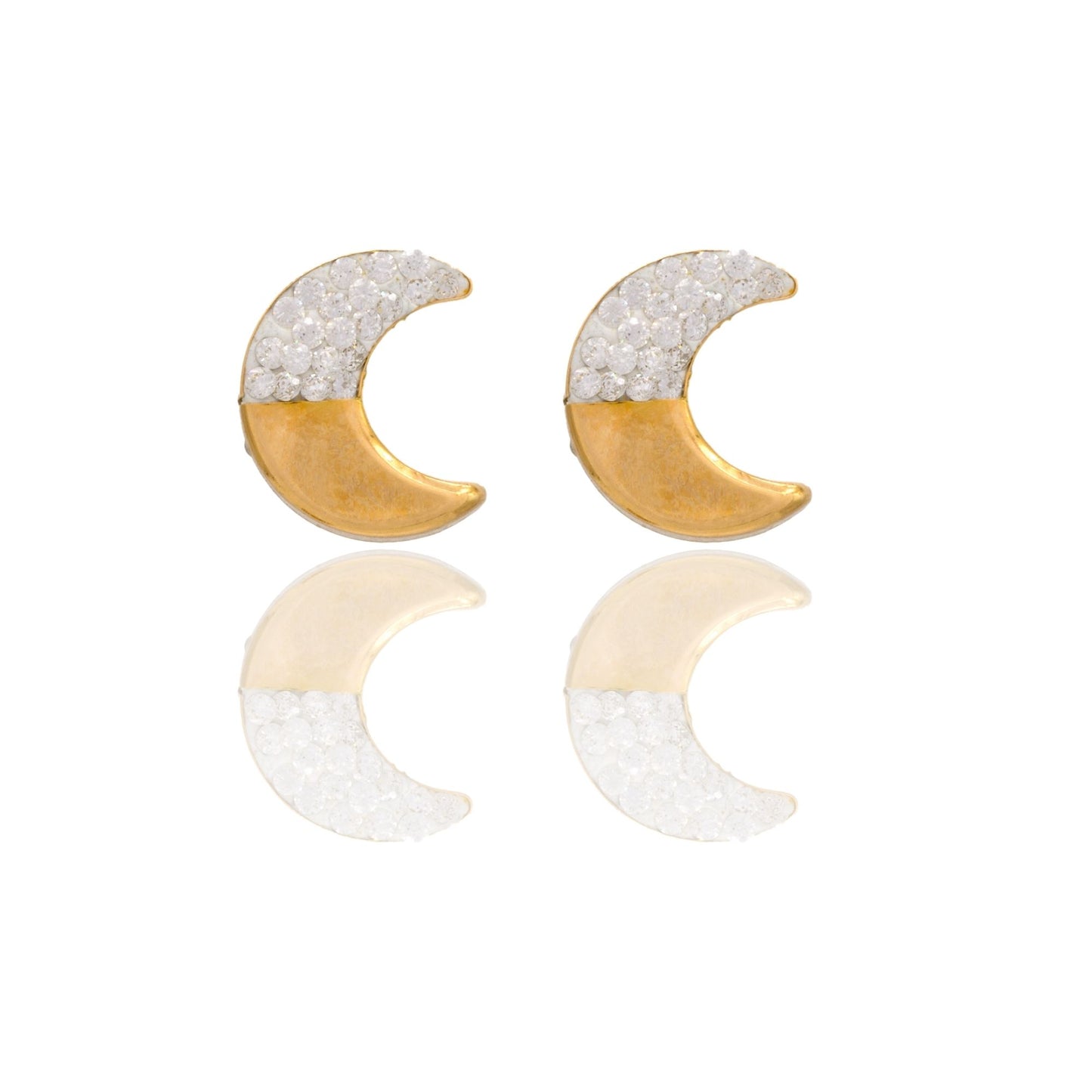 Orecchini Oro Giallo Oro 18 carati Luna Meta' Lucida Meta' Zirconata Zirconi Bianchi mis.2