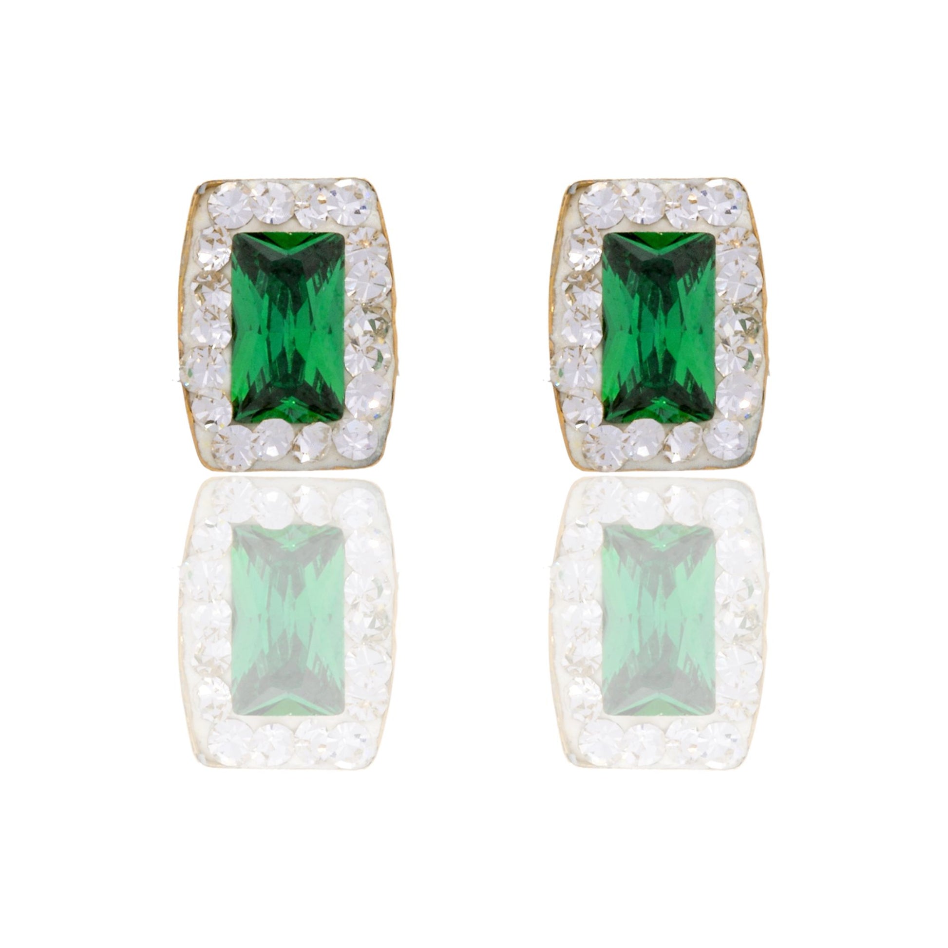 Orecchini Oro Giallo Oro 18 carati  Rettangolo Pietra Centrale E Contorno  Zircone Verde, Zirconi Bianchi