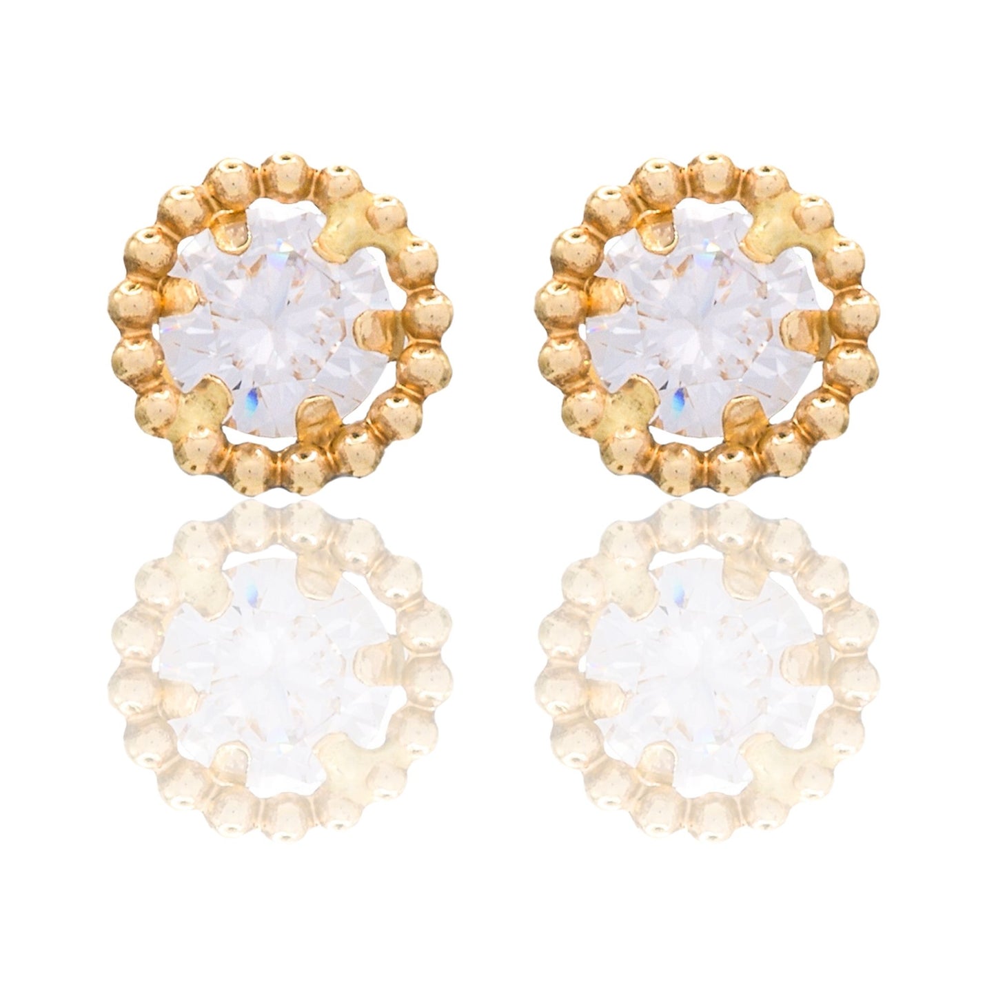 Orecchini Oro Giallo Oro 18 carati Punto Luce Contorno Pallinato Zircone Bianco