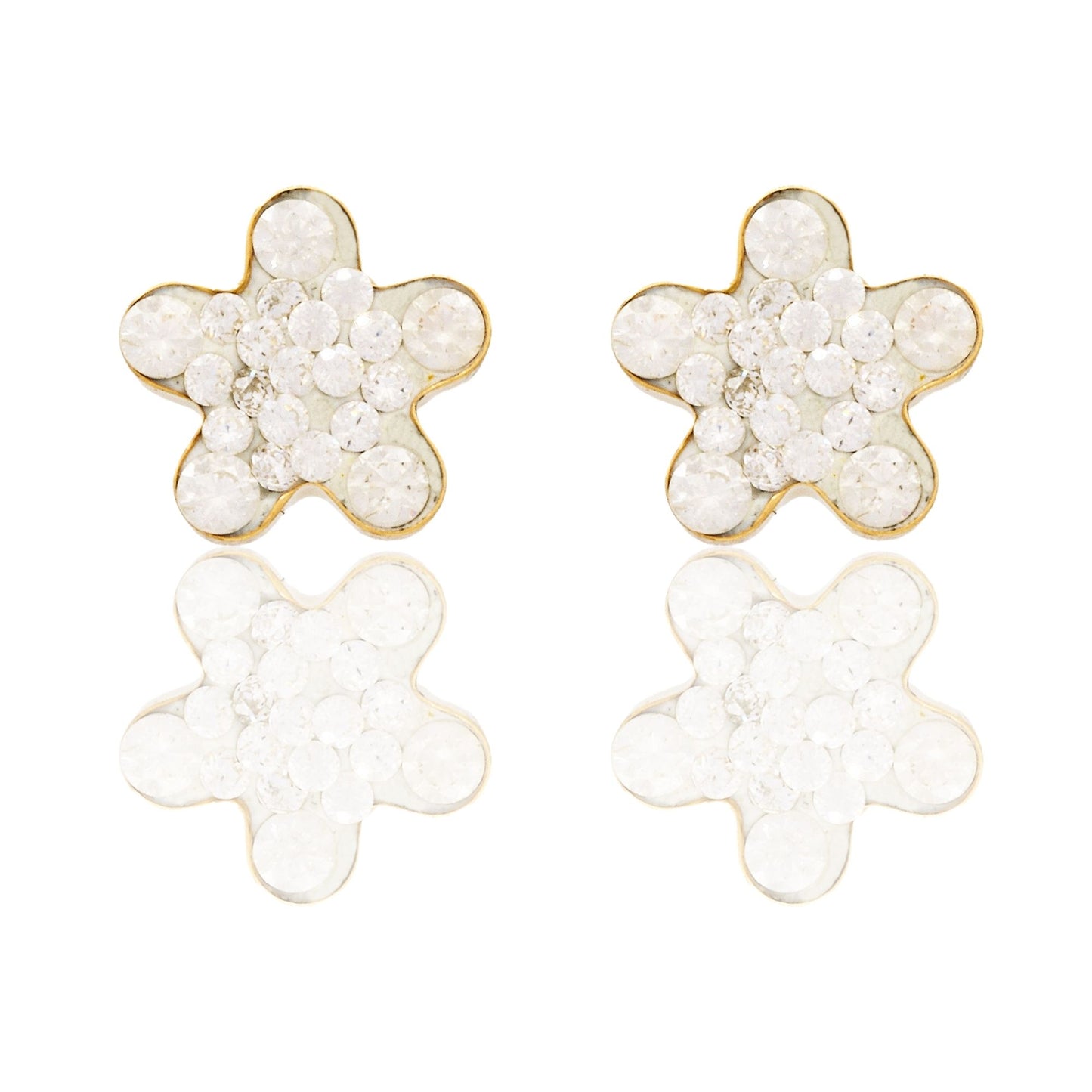 Orecchini Oro Giallo Oro 18 carati Fiore pavè Zirconi Bianchi mm. 7