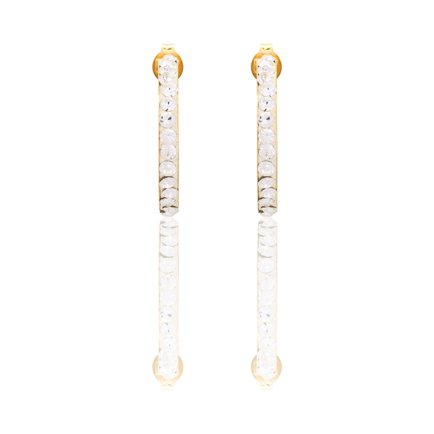 Orecchini Oro Giallo Oro 18 carati Cerchio pavè Zirconi Bianchi cm. 1,5 spessore mm 2