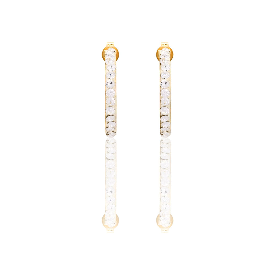 Orecchini Oro Giallo Oro 18 carati Cerchio pavè Zirconi Bianchi cm. 1 spessore mm 2