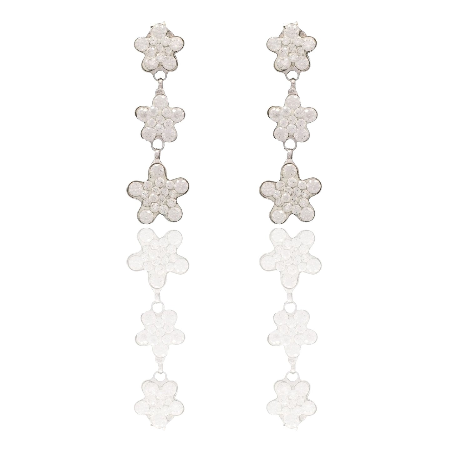 Orecchini Oro Bianco Oro 18 carati Trilogy Fiori Zirconati Pendenti Zirconi Bianchi