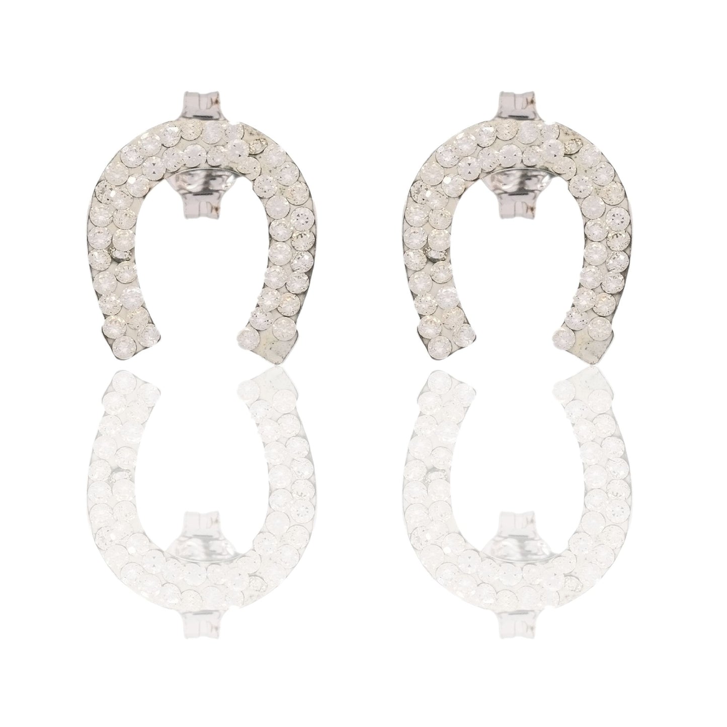 Orecchini Oro Bianco Oro 18 carati Ferro Di Cavallo Zirconato Zirconi Bianchi