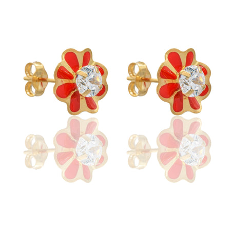 ORECCHINI BAMBINA FIORI SMALTATI CON PIETRA CENTRALE
