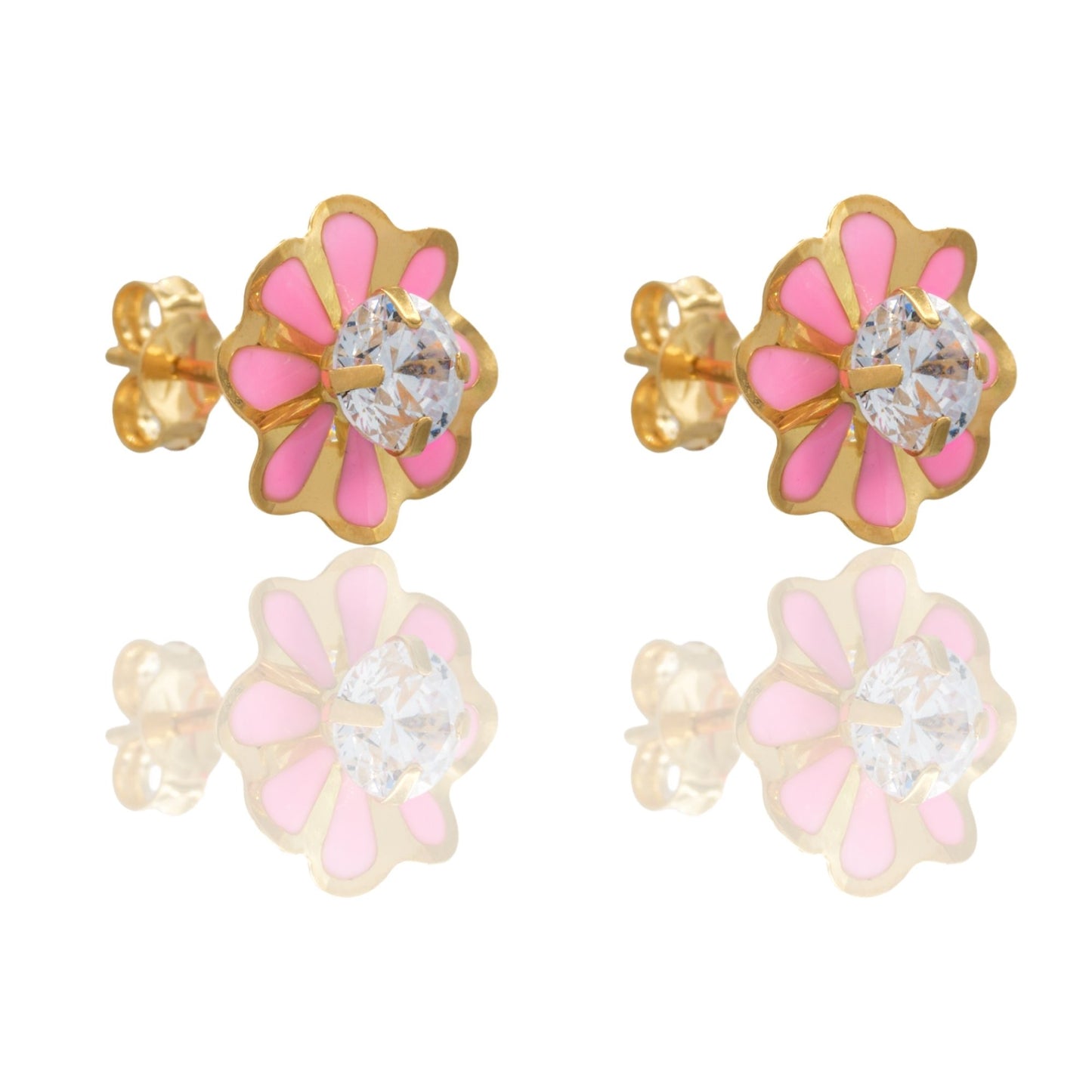 ORECCHINI BAMBINA FIORI SMALTATI CON PIETRA CENTRALE