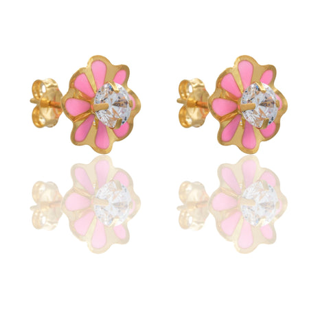 ORECCHINI BAMBINA FIORI SMALTATI CON PIETRA CENTRALE