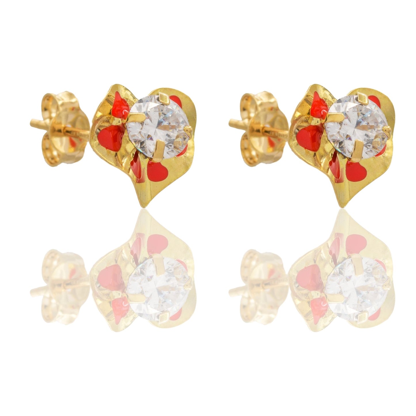 ORECCHINI BAMBINA CUORI SMALTATI CON PIETRA CENTRALE