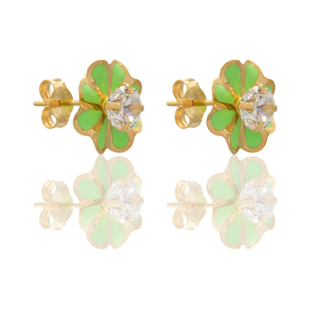 ORECCHINI BAMBINA FIORI SMALTATI CON PIETRA CENTRALE