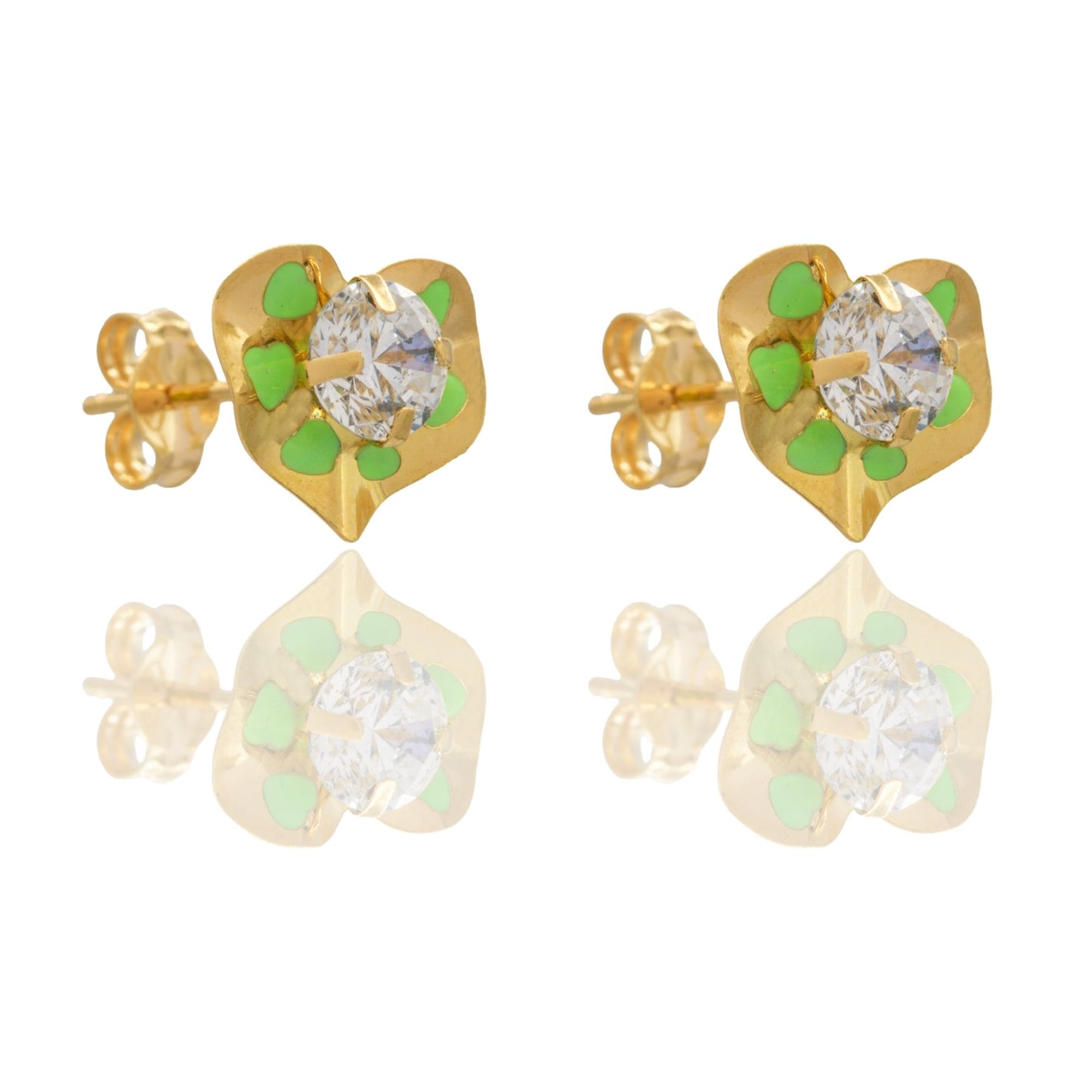 ORECCHINI BAMBINA CUORI SMALTATI CON PIETRA CENTRALE